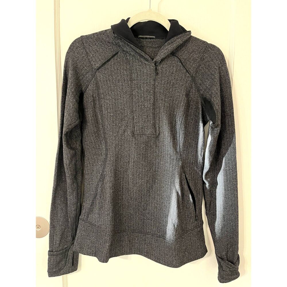 Lululemon Womens Think Fast Pullover 1/4 Quarter Zip Gray Herringbone Size 8